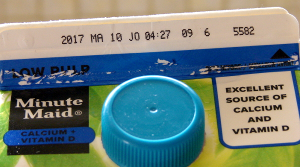 Minute Maid carton date stamps. Toronto, Canada. Photo by Don Tai