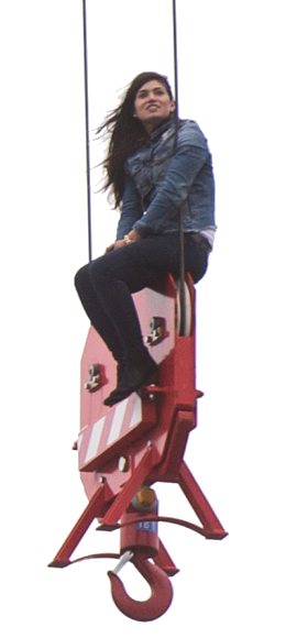 Marisa Lazo sits atop a crane hook, 45m up a construction crane, awaiting rescue. Why, Marisa, why? Toronto, Canada