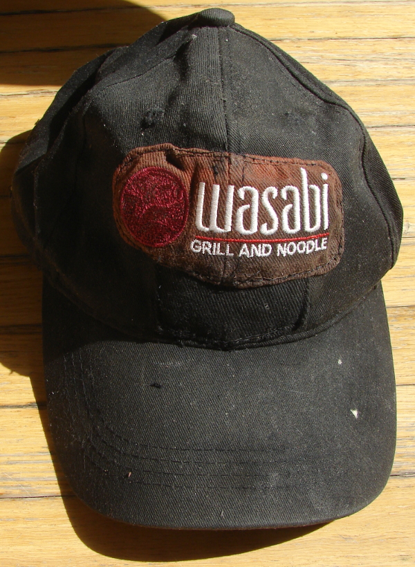 Wasabi Baseball Hat did not make it safely through the washing machine. Finally the logo patch was sewn onto the donor Maple Leaf hat. Photo 3 by Don Tai