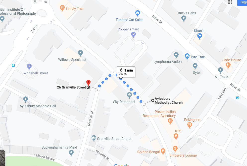 Unexpectedly in Aylesbury, UK, with hopes that she will be safe and that good luck will keep her well. GPS: 51.818926, -0.814910 Plus Code: 9C3XR59P+H2 Google Maps. Vicinity map shows the Aylesbury Methodist Church, 290 ft/88m away
