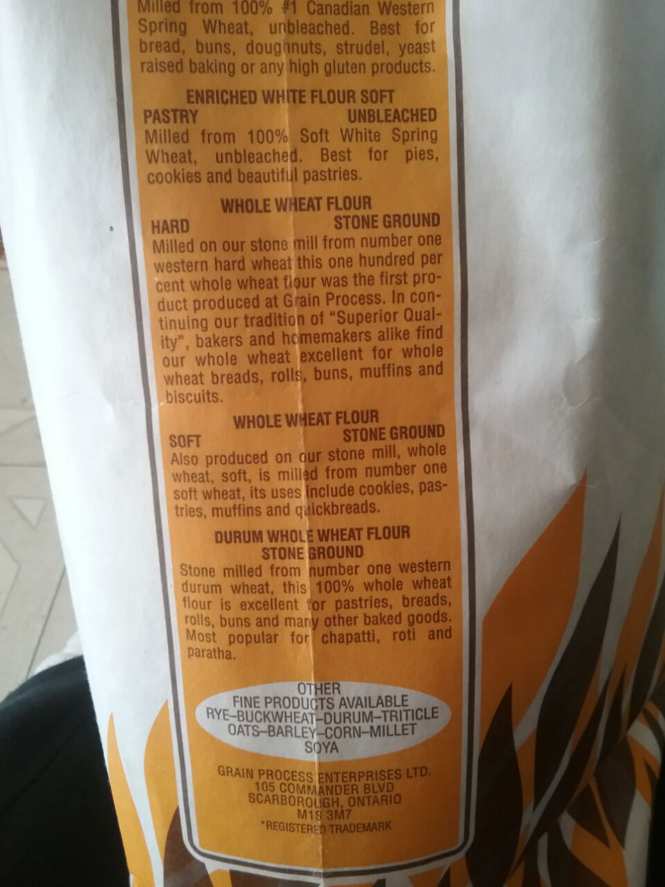 Dark rye flour, 10kg bag, from Grain Process Enterprises, Toronto, $12.50. Underwhelming store, but adequate.Generic label.